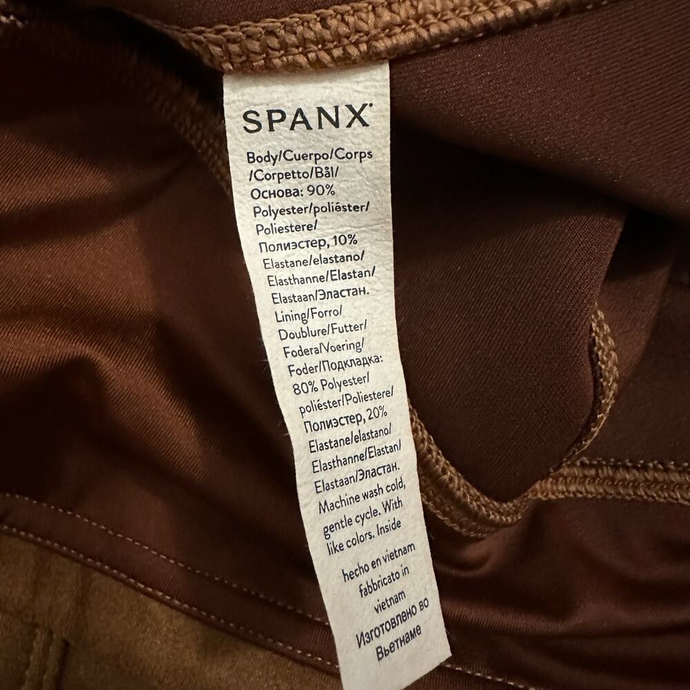 SPANX Leggings Cognac Brown Faux Suede High Rise Shapewear Pants - Picture 11 of 16